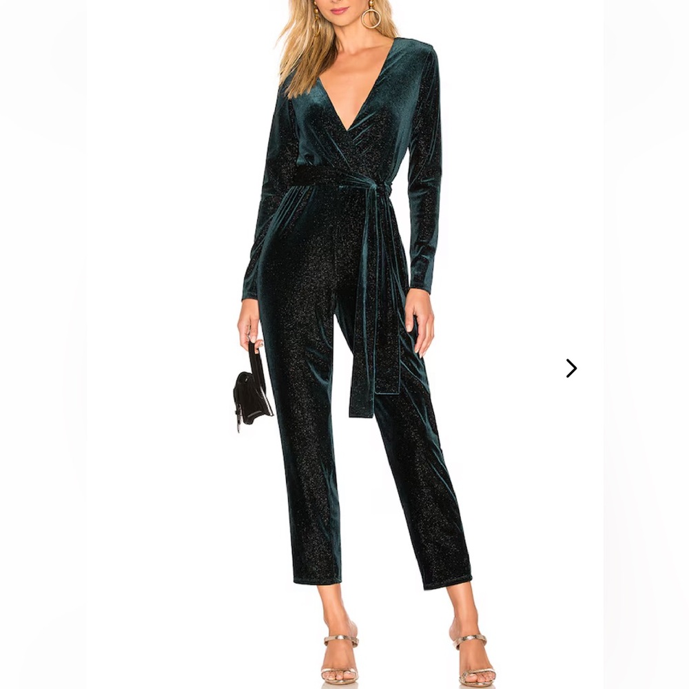 Lovers + Friends Deep Green Velvet Jumpsuit